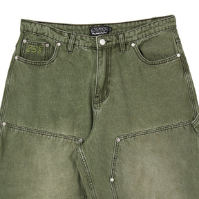 Robo Denim Double Knees - Green Washed